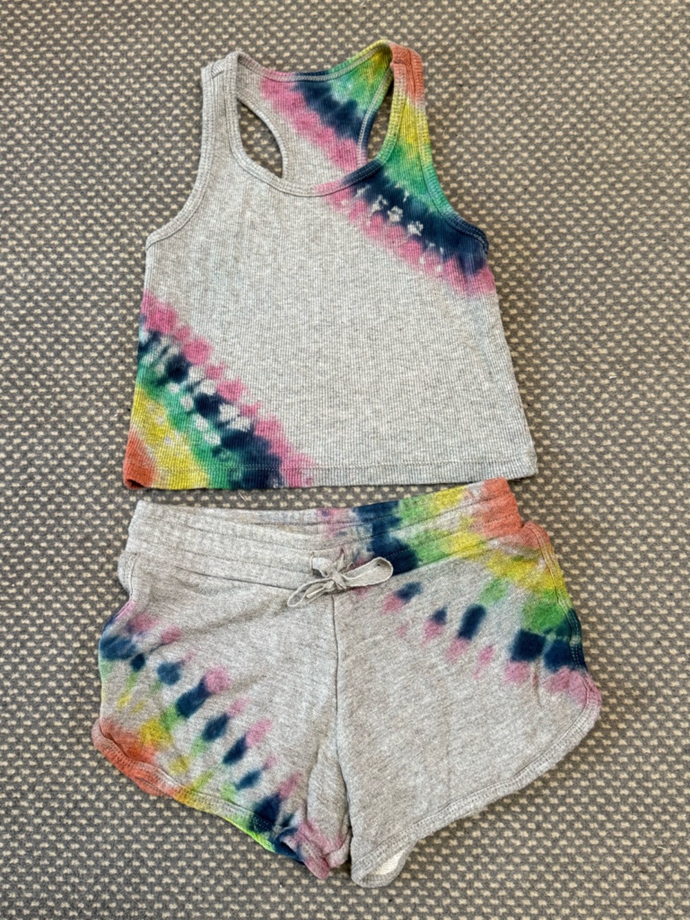 Gray Tie-Dye Tank and Shorts Set - Rainbow Accents